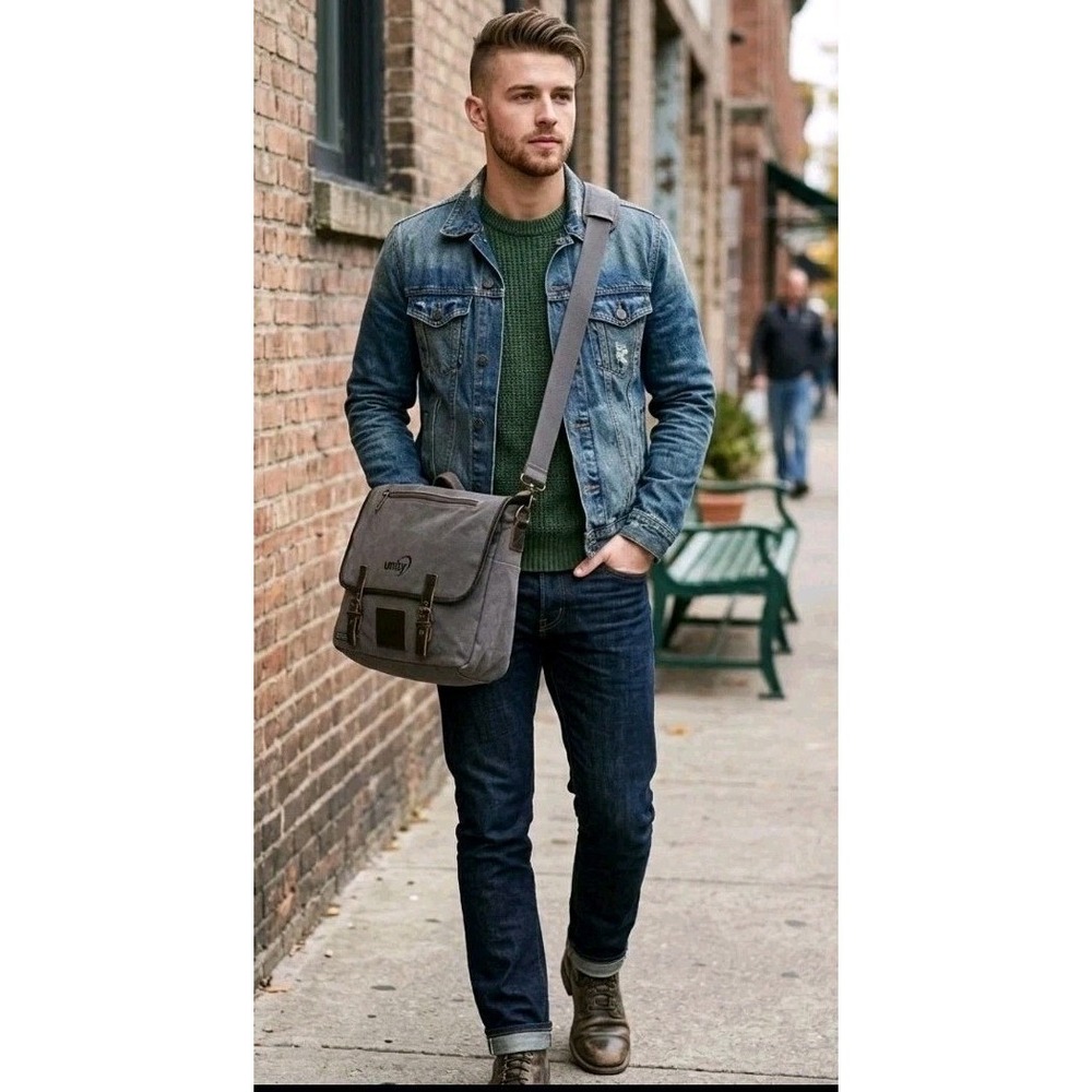 Prudhoe Bay Grey Canvas Messenger Bag Unity Logo Crossbody Satchel Laptop Bag